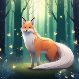 A majestic nine-tailed fox standing in a mystical forest