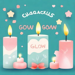 Create a book cover page for a candle shop named 'Glow Glow Candles'