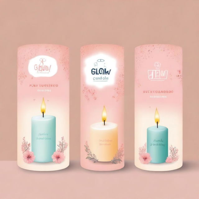 Create a book cover page for a candle shop named 'Glow Glow Candles'