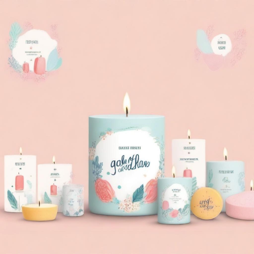 Create a book cover page design for a handmade candle shop named 'Glow Glow Candles'