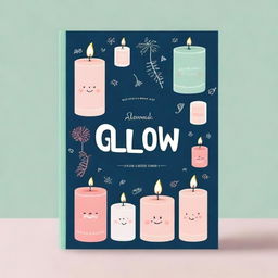 Create a book cover page design for a handmade candle shop named 'Glow Glow Candles'