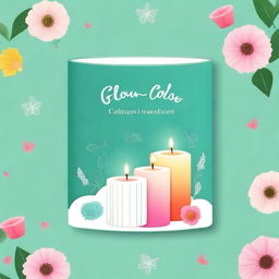 Create a book cover page design for a handmade candle shop named 'Glow Glow Candles'