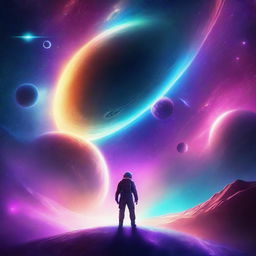 A captivating space exploration scene in digital art, featuring a futuristic spaceship navigating through a galaxy filled with vibrant stars, distant planets, and cosmic phenomena