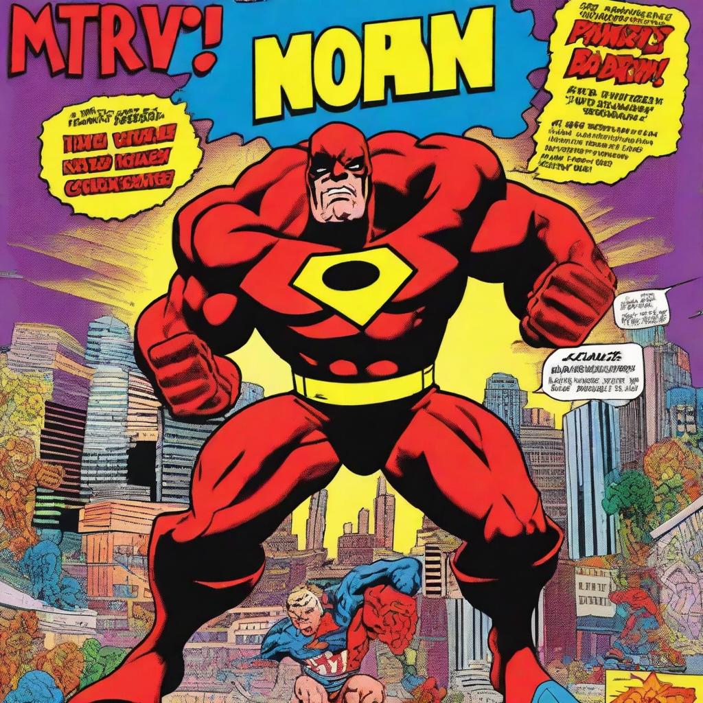 Create a 1980s style comic book movie poster featuring a heroic superhero taking on massive monsters