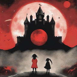 A book cover for the novel 'Curse of the Moon': The front cover features a massive red moon filling the sky, casting a beam of light onto a dark, ancient castle