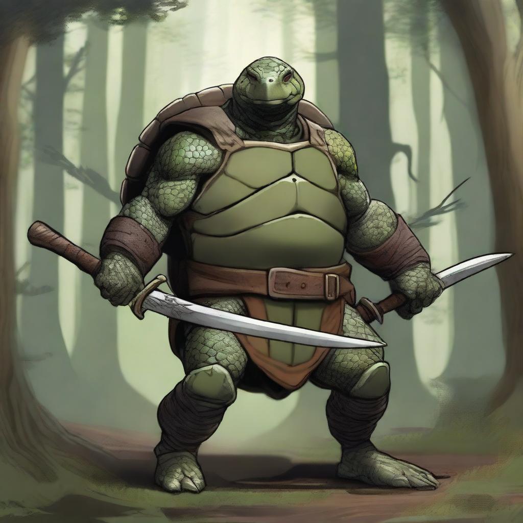 A detailed and fantastical depiction of a Dungeons and Dragons turtle race character