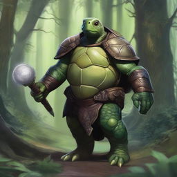 A detailed and fantastical depiction of a Dungeons and Dragons turtle race character