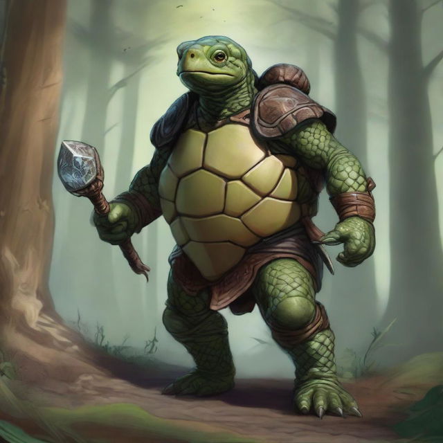 A detailed and fantastical depiction of a Dungeons and Dragons turtle race character