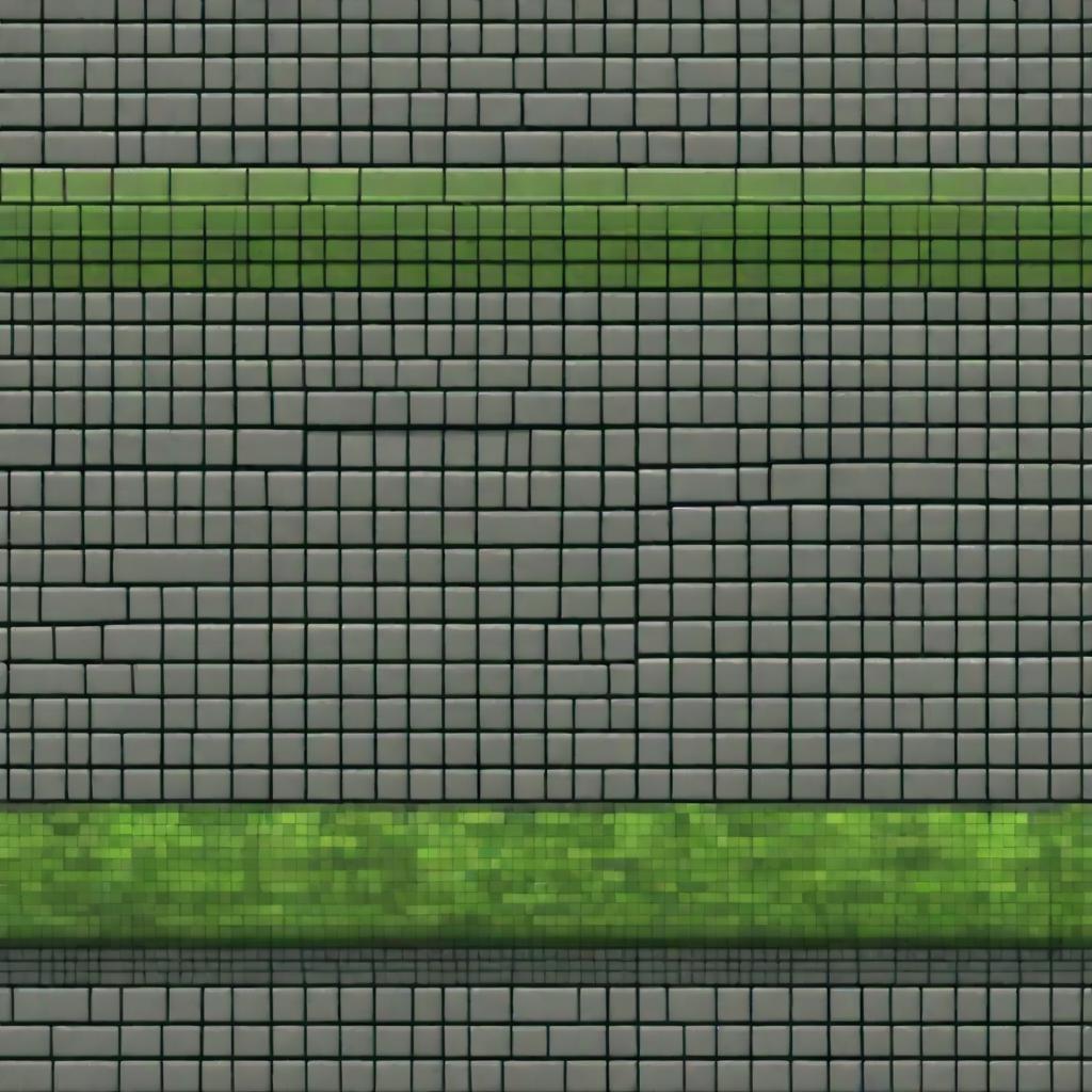 Create a pixel art image of an old gray brick wall with patches of green moss growing between the bricks