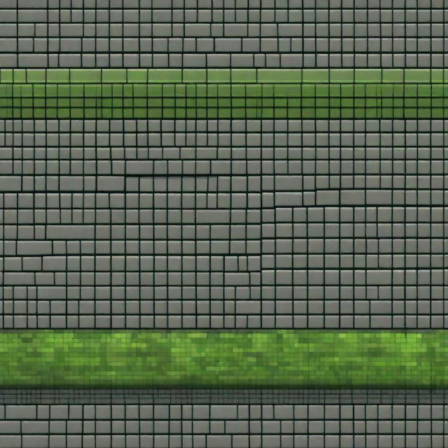 Create a pixel art image of an old gray brick wall with patches of green moss growing between the bricks