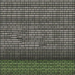 Create a pixel art image of an old gray brick wall with patches of green moss growing between the bricks