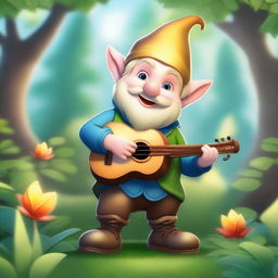 A handsome bard gnome with short, blonde hair and a slightly strong body