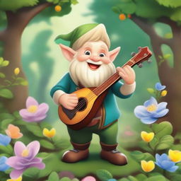 A handsome bard gnome with short, blonde hair and a slightly strong body