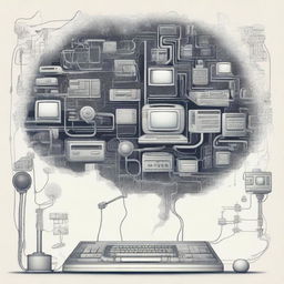 A detailed and imaginative illustration of a boy's brain with various consoles and control panels inside, symbolizing his thoughts and emotions being managed like a complex machine