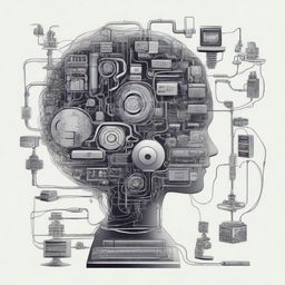 A detailed and imaginative illustration of a boy's brain with various consoles and control panels inside, symbolizing his thoughts and emotions being managed like a complex machine