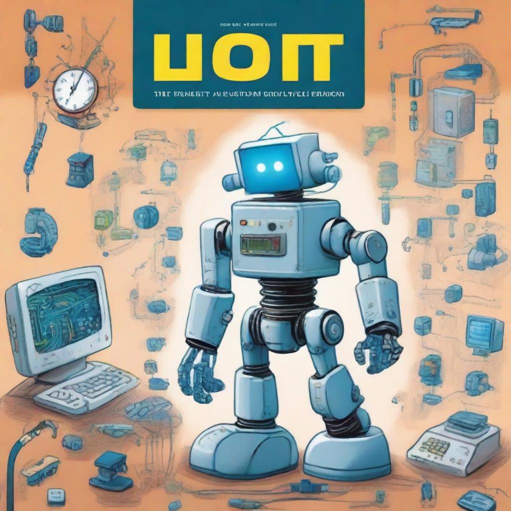 A children's educational book cover about robotics, internet of things, and electronics