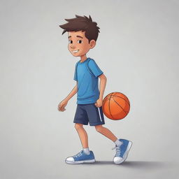 2D cartoon of a boy with a basketball walking