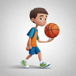 2D cartoon of a boy with a basketball walking