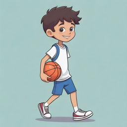 2D cartoon of a boy with a basketball walking