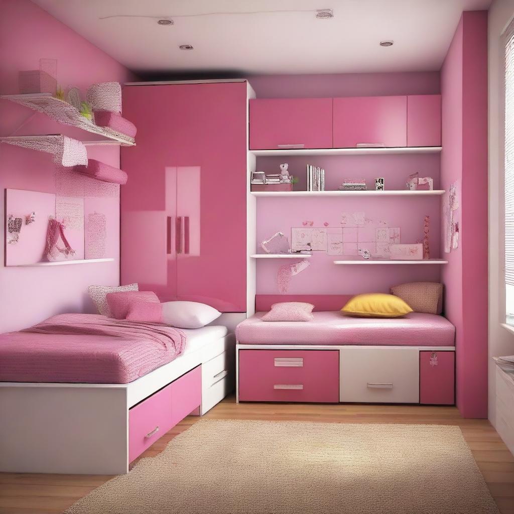 Create a teenager's bedroom with a wardrobe, desk, and bed in a room that measures 2