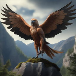 A harpy with majestic wings, sharp claws, and a fierce expression