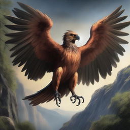 A harpy with majestic wings, sharp claws, and a fierce expression