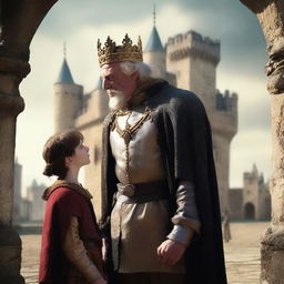 An angry king watching from afar as his 15-year-old son kisses a 14-year-old boy in a medieval setting