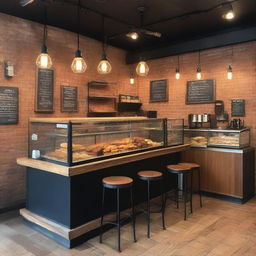 A cozy rustic café with industrial-style decorations