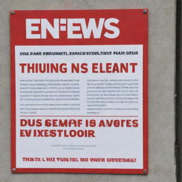 A bright red flyer for a news event displayed on a plaque