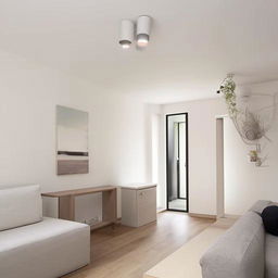 A modern, stylish and clean flat with minimalistic furniture, natural light, and sleek finishes.