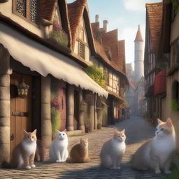 A large, fantasy medieval town where cats and men coexist