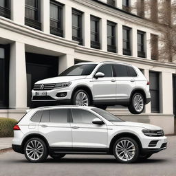 Create an image of a Volkswagen Tiguan R-Line with BMW wheels