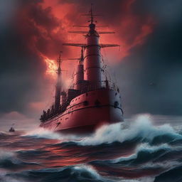 A dramatic scene of an epic hunt for a submarine named 'Red Orktober' in a vast ocean