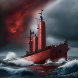 A dramatic scene of an epic hunt for a submarine named 'Red Orktober' in a vast ocean