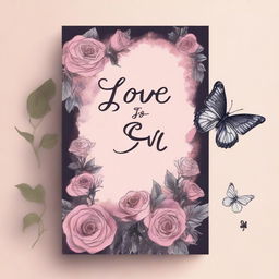 A book cover for a romance novel featuring hand-drawn roses and butterflies