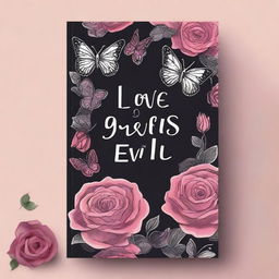 A book cover for a romance novel featuring hand-drawn roses and butterflies