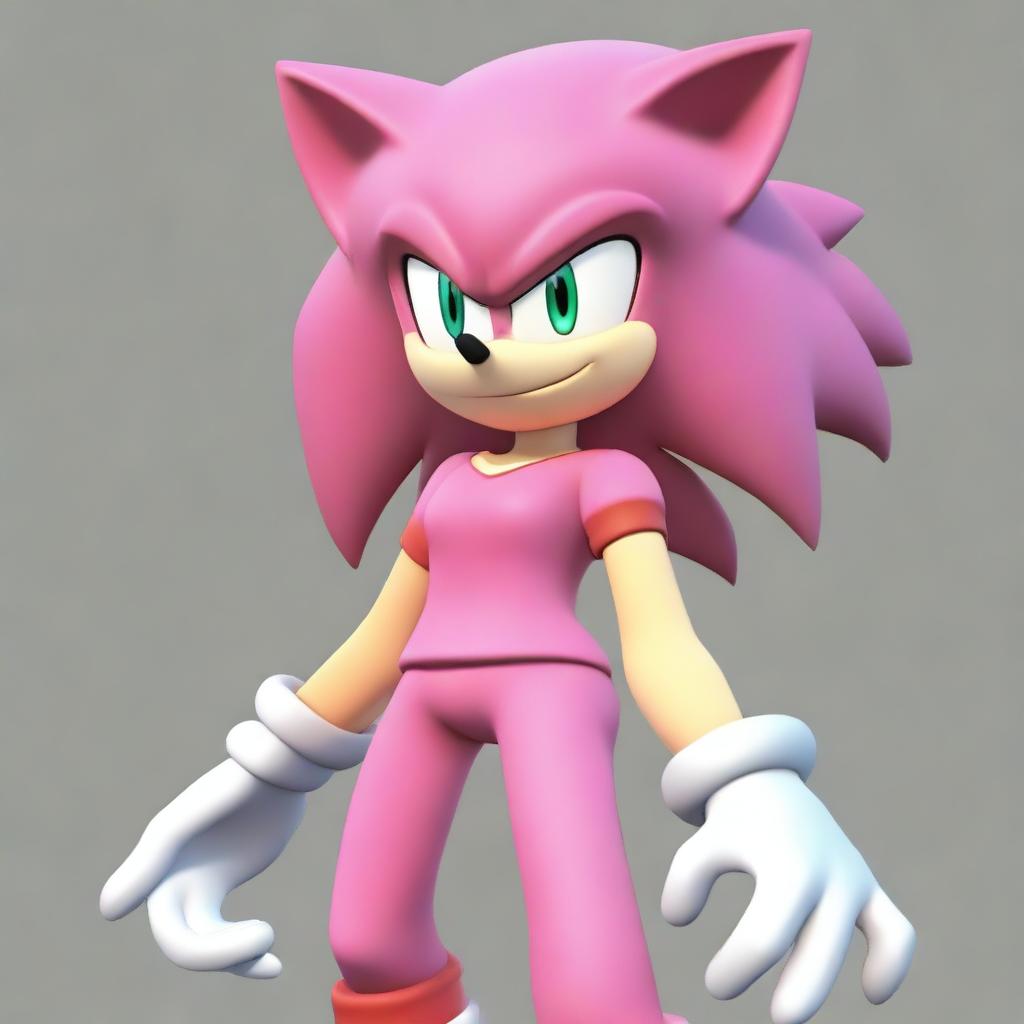 A depiction of Amy Rose, a character from the Sonic the Hedgehog series, with exaggerated features