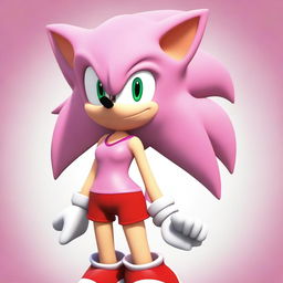 A depiction of Amy Rose, a character from the Sonic the Hedgehog series, with exaggerated features