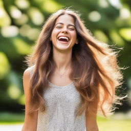 A beautiful girl laughing with joy, her face radiating happiness and warmth