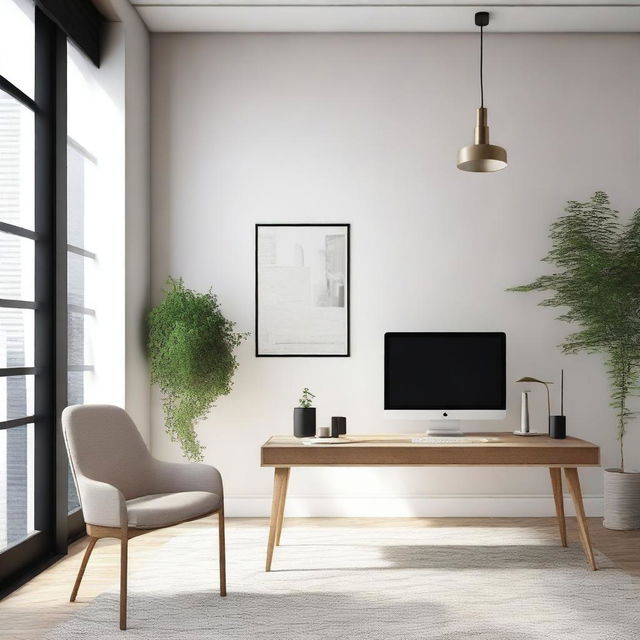 A minimalist office space with a clean and modern design