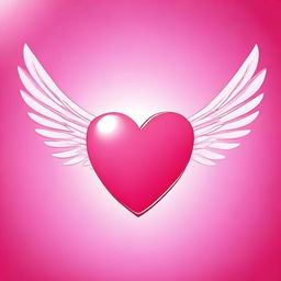 A vibrant pink background featuring a red heart with angel wings