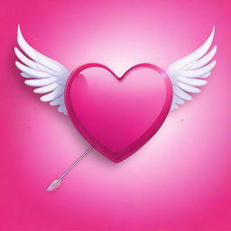 A vibrant pink background featuring a red heart with angel wings