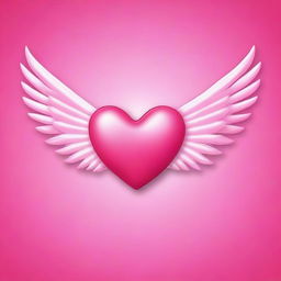 A vibrant pink background featuring a red heart with angel wings