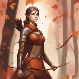 A detailed illustration of a female Eladrin in her Autumn form