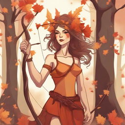 A detailed illustration of a female Dryad in her Autumn form