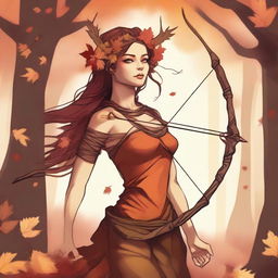 A detailed illustration of a female Dryad in her Autumn form