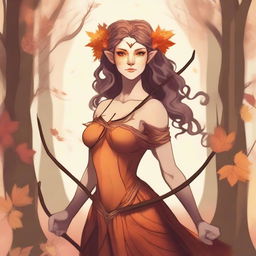 A detailed illustration of a female Dryad in her Autumn form