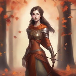 A detailed illustration of a female Eladrin in her Autumn form