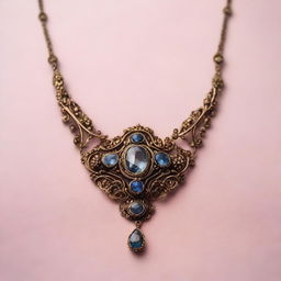 A beautifully intricate Georgian era necklace featuring delicate filigree work and sparkling gemstones