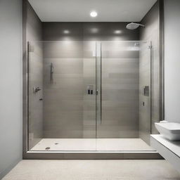 A sleek and modern bathroom featuring a glass-enclosed shower box